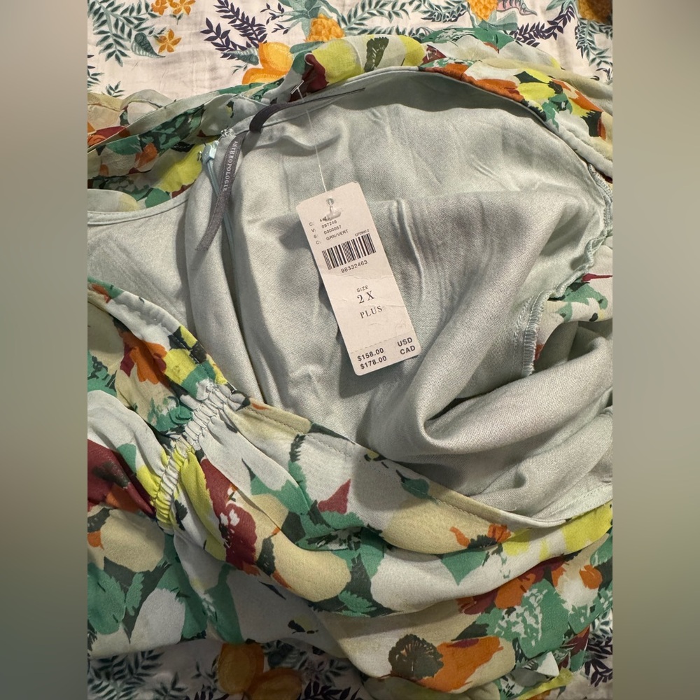 ✨ Anthropologie Short-Sleeve V-Neck Slip Midi Dress Sz 2X - Picture 9 of 9